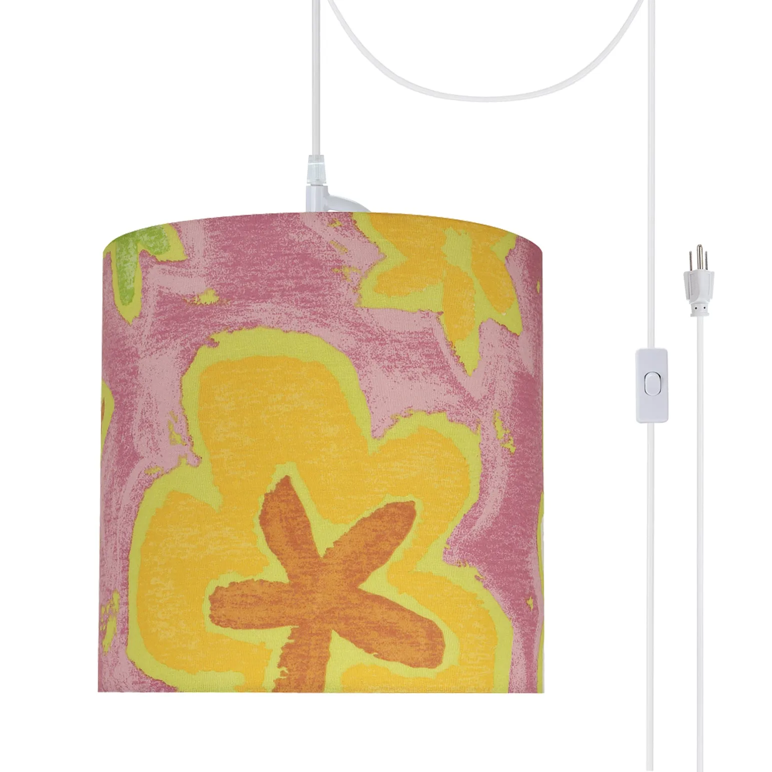 # 71061-21 One-Light Plug-In Swag Pendant Light Conversion Kit with Transitional Drum Fabric Lamp Shade, Pink, 8" width