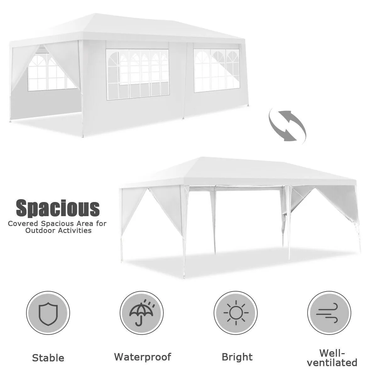 10x20 ft. 6 Sidewalls Canopy Tent with Carry Bag