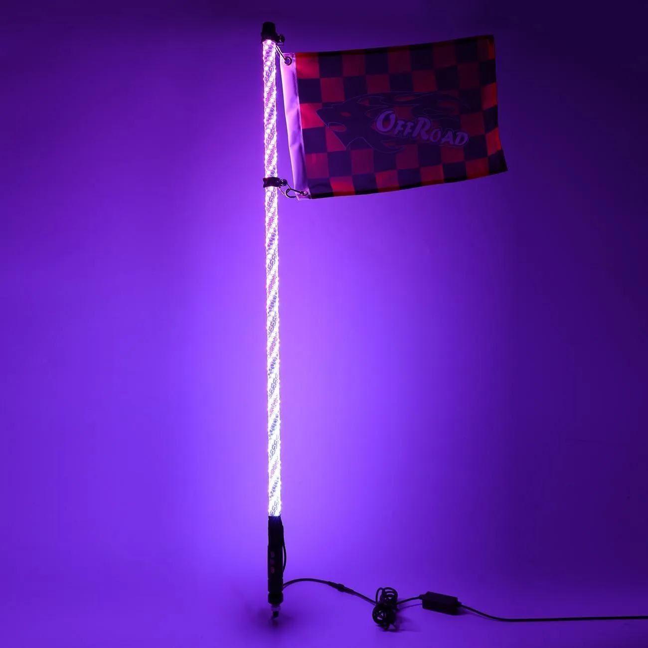 3FT/4FT RGB LED Whip Light with Bluetooth Controlled & Red Universal Flagpole Light Mount for all UTVs with 1.75" to 2" Roll Cage