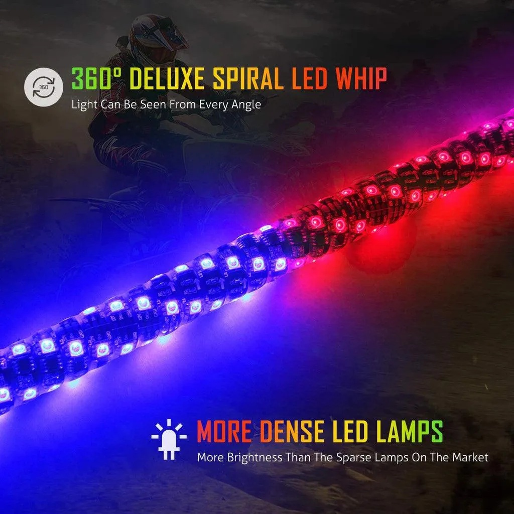 3FT/4FT RGB LED Whip Light with Bluetooth Controlled & Red Universal Flagpole Light Mount for all UTVs with 1.75" to 2" Roll Cage