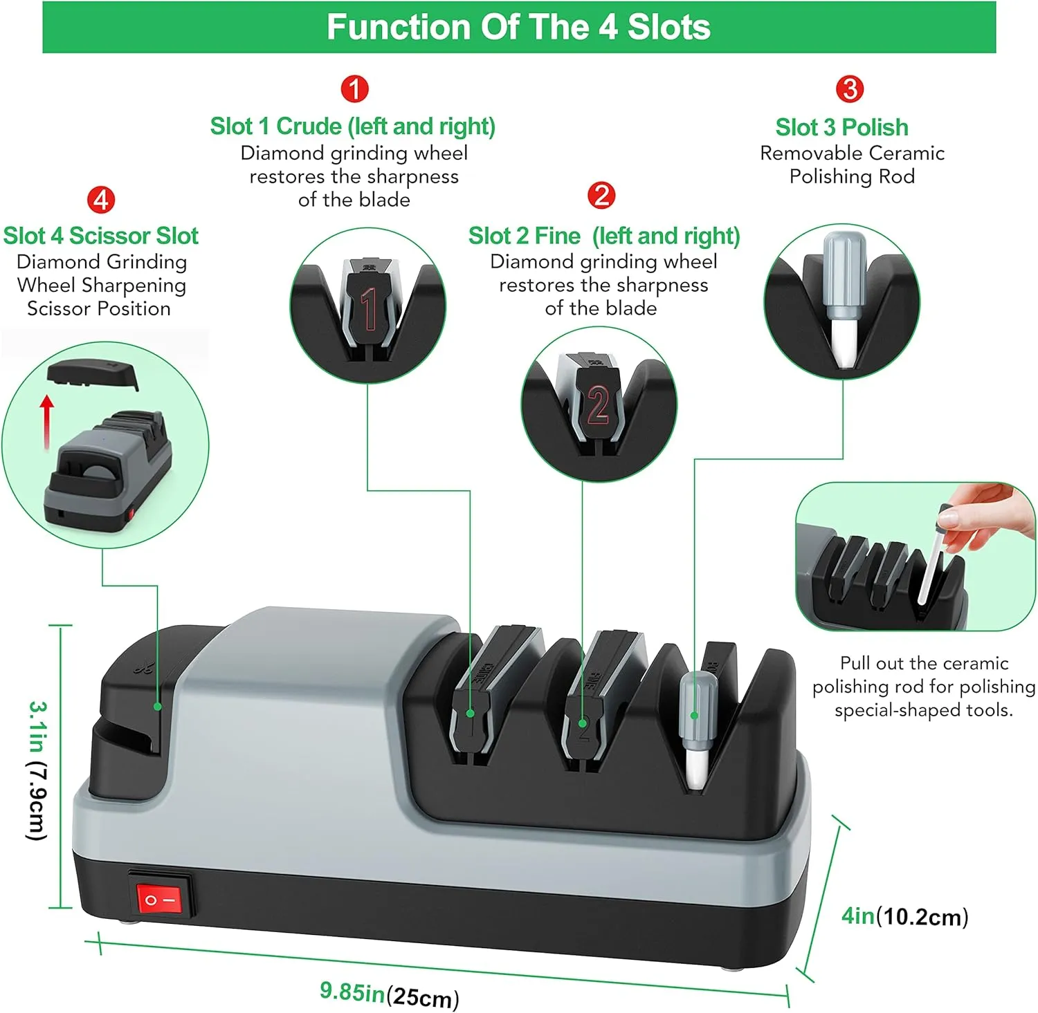 4-in-1 Electric Knife Sharpeners for Straight Blade Knives, Serrated Knives, Ceramic Knives, and Scissors