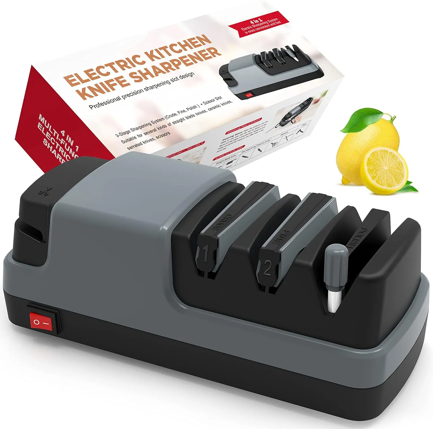 4-in-1 Electric Knife Sharpeners for Straight Blade Knives, Serrated Knives, Ceramic Knives, and Scissors