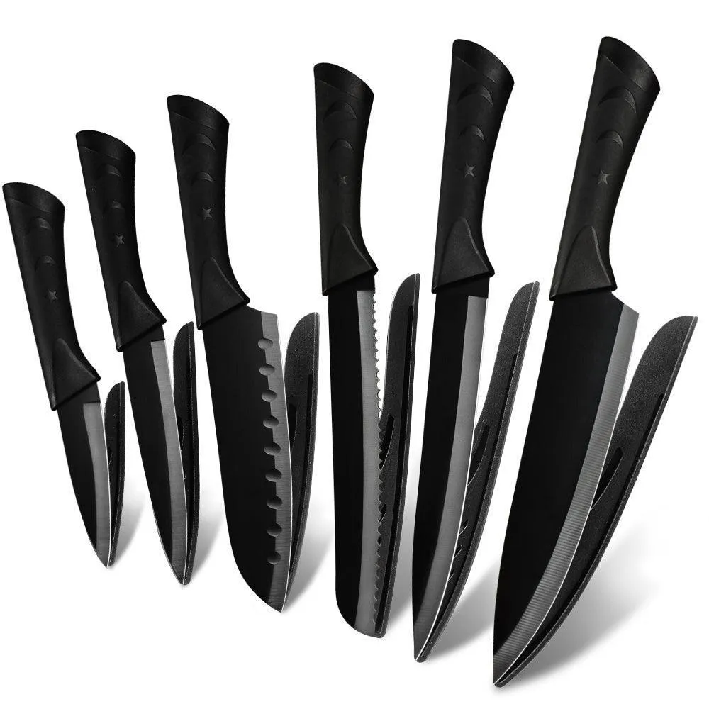 8 Pcs High Quality Stainless Steel Black Kitchen Knives Set With Holder Sharpener