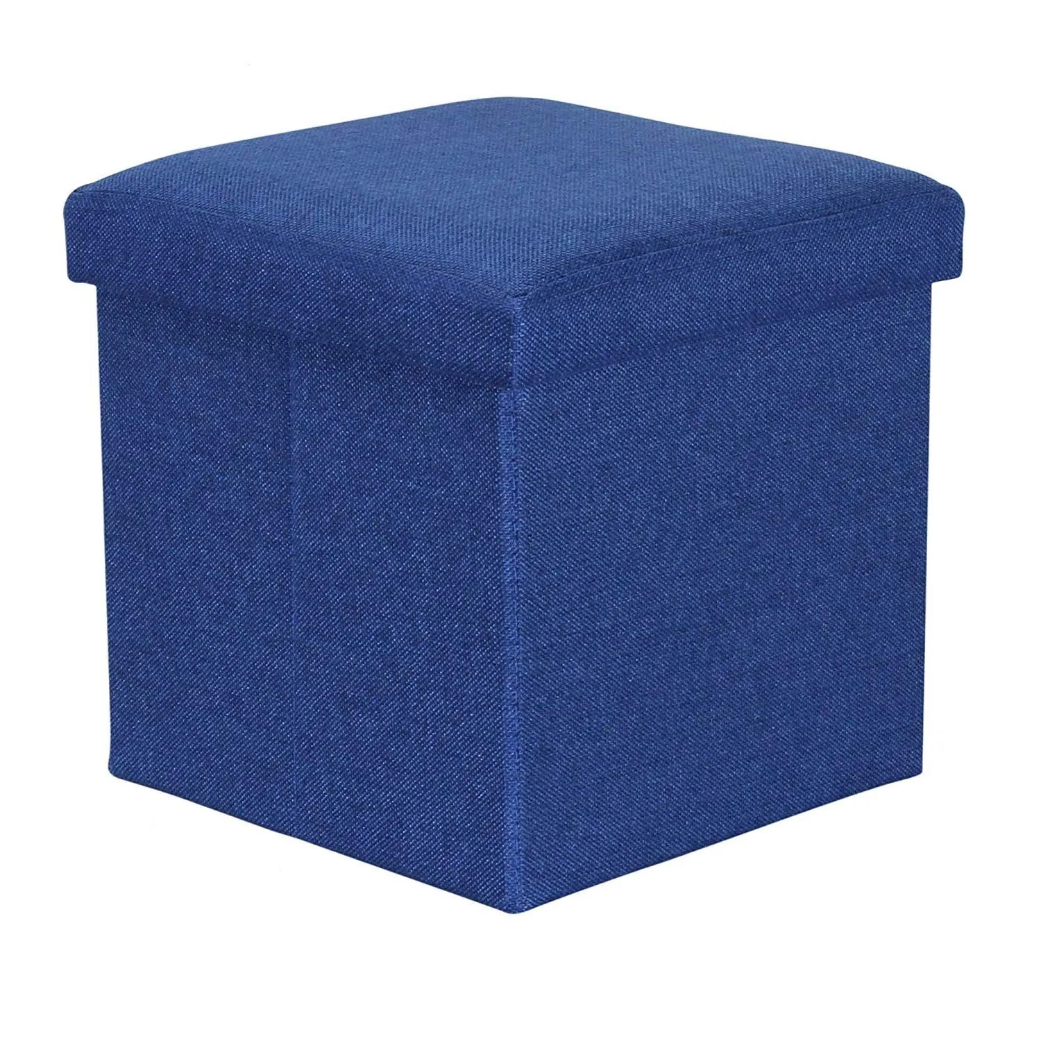 ASUVI Fabric Foldable Storage Ottoman Footrest Toy Box Coffee Table Stool Cum Sitting Stool Basket Cubes Organizer Containers With Lid, 11.8X11.8X11.8 Inch, (28 X 28 X 28 Cm, Dark Blue)