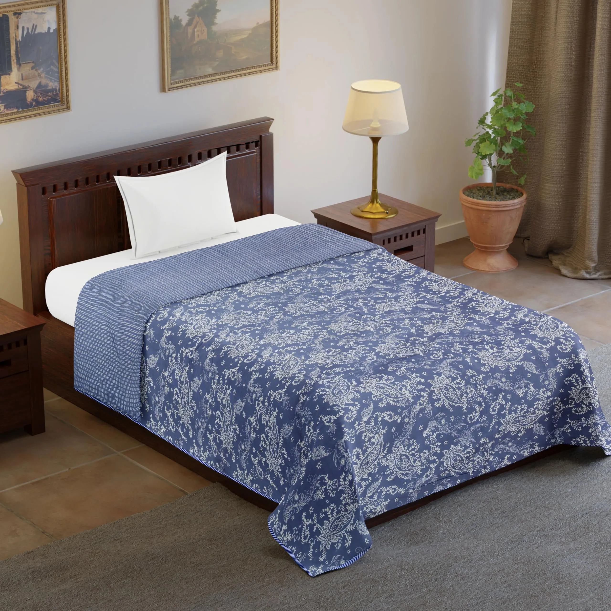 BENAVJI Super Soft Brushed Microfiber 150 GSM Cotton 3 Layer Breathable Single Dohar Lightweight Warm Bed Dohar Size 56X84 Blue Color