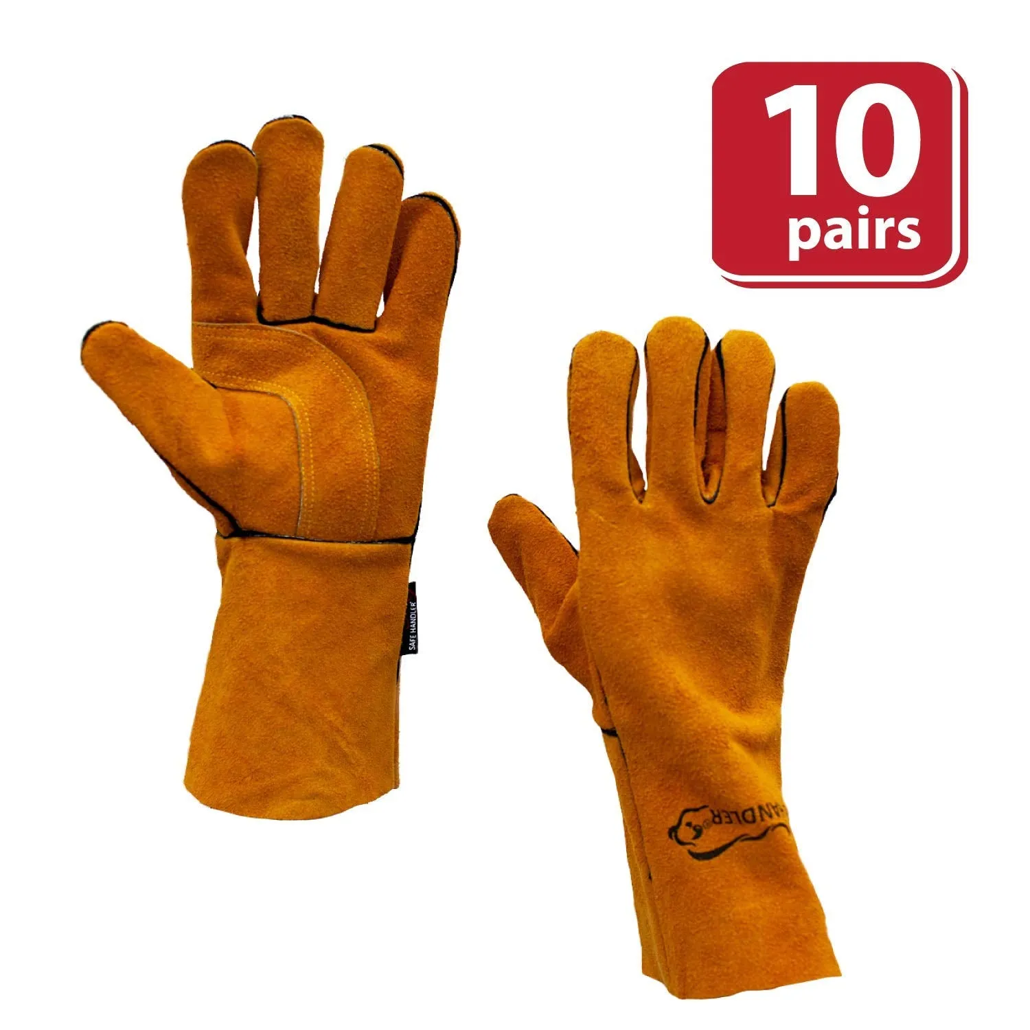 Brown Reinforced Welding Leather Gloves, Heat Resistant - Bison Life