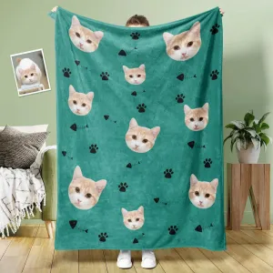 Custom Cat Face Blanket Cat Claws and Fish Spines Personalized Pet Photo Blanket