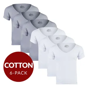 Deep V Cotton Sweat Proof Undershirt For Men - Mix 6-Pack (3x White, Grey)