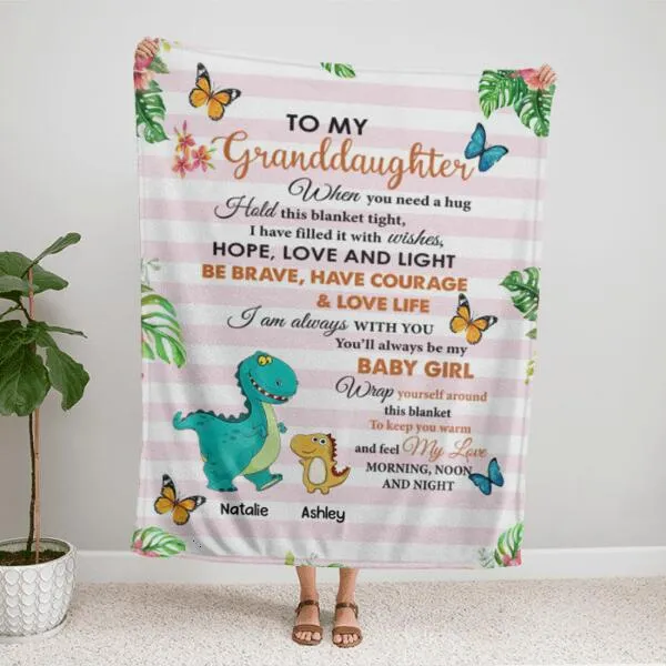 Dinosaur To My Granddaughter Grandson Personalized Soft Blanket - Background, Dinosaur and Names can be customized