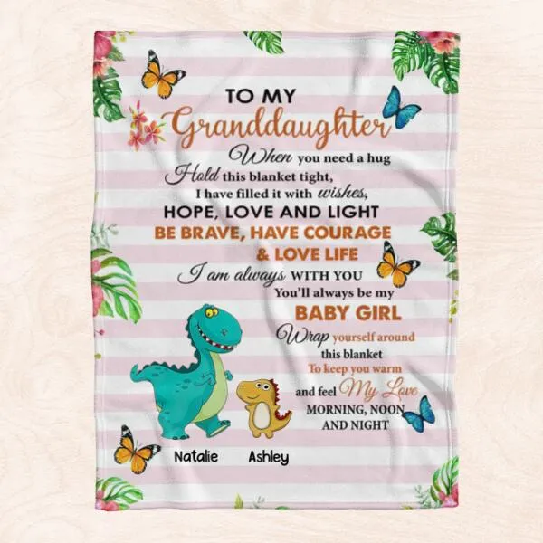 Dinosaur To My Granddaughter Grandson Personalized Soft Blanket - Background, Dinosaur and Names can be customized