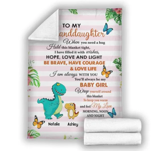 Dinosaur To My Granddaughter Grandson Personalized Soft Blanket - Background, Dinosaur and Names can be customized