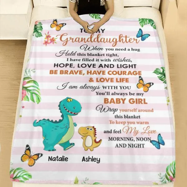 Dinosaur To My Granddaughter Grandson Personalized Soft Blanket - Background, Dinosaur and Names can be customized