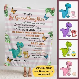 Dinosaur To My Granddaughter Grandson Personalized Soft Blanket - Background, Dinosaur and Names can be customized