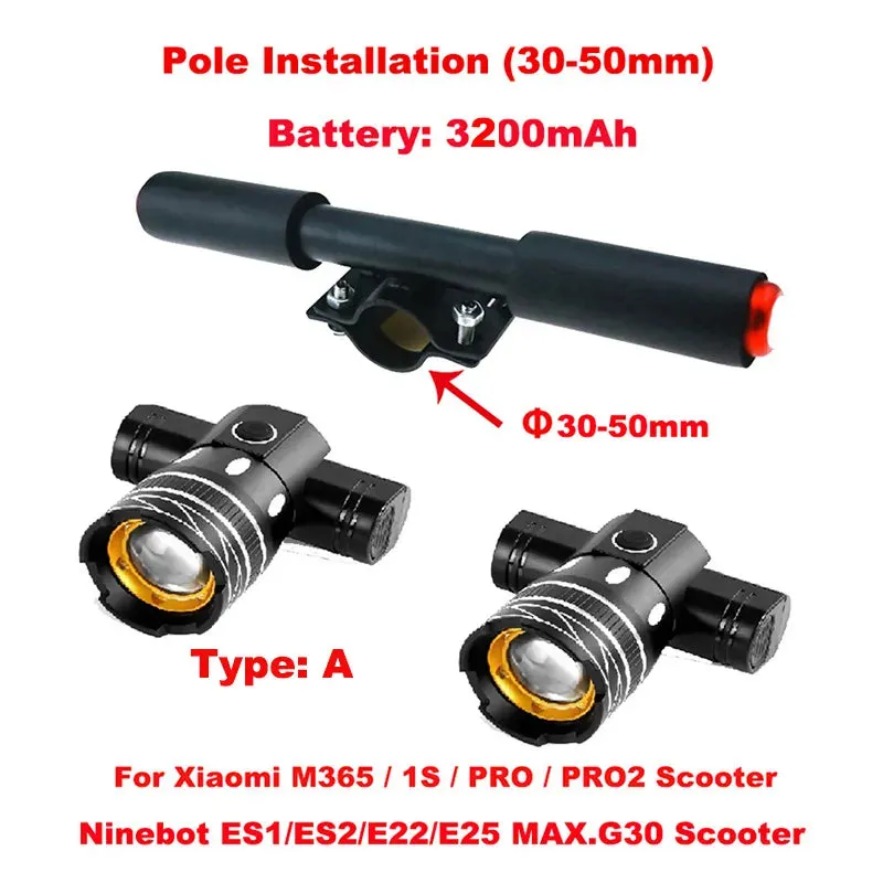 Electric Scooter LED Lamps Headlight USB Rechargeable Zoomable Bike Light for Xiaomi 1S M365 PRO2 Ninebot Skateboard Accessories