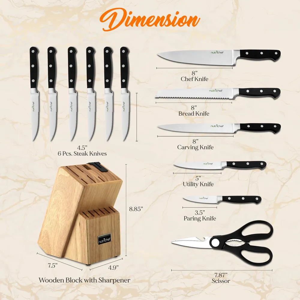 German Stainless Steel Cutlery Set - Versatile Kitchen Precision Knife Set With Wood Block, Ideal For Cutting, Slicing, Chopping, And Dicing