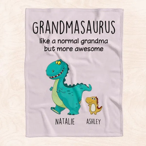 Grandmasaurus And Kids Personalized Soft Blanket - Dinosaur and Names can be customized