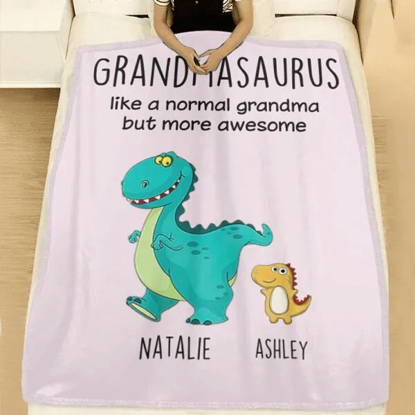 Grandmasaurus And Kids Personalized Soft Blanket - Dinosaur and Names can be customized