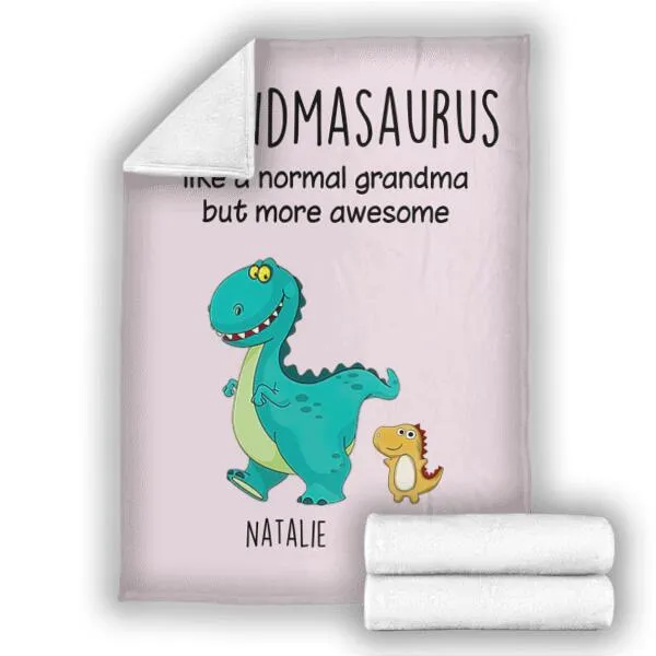 Grandmasaurus And Kids Personalized Soft Blanket - Dinosaur and Names can be customized