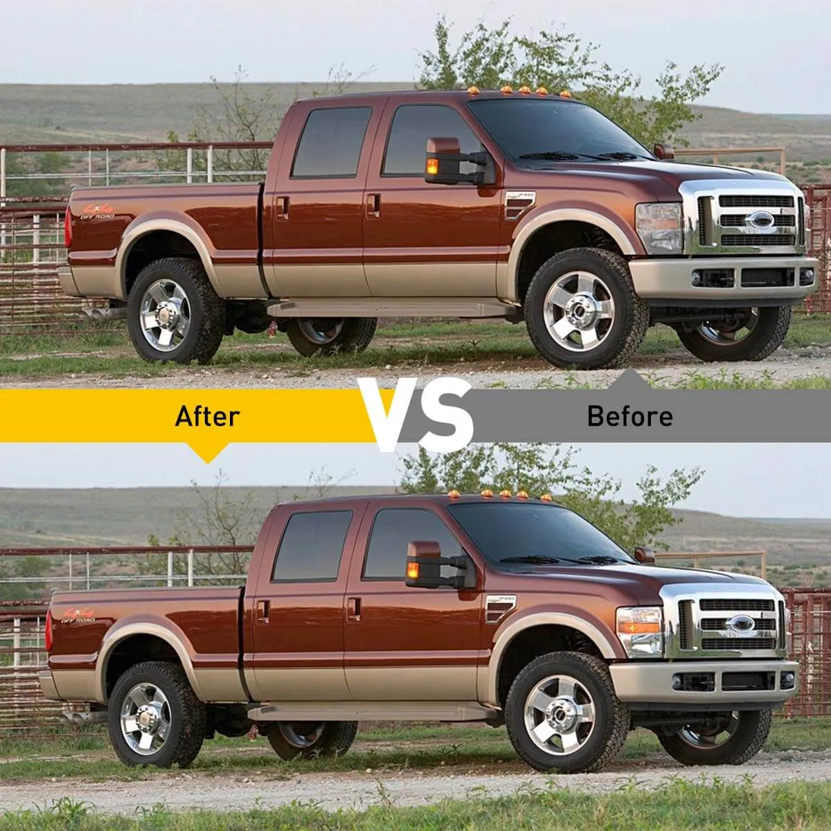 Headlight Assembly for 2008-2010 Ford F-250 F-350 F-450 F-550 Super Duty Models Chrome Housing with Amber Reflector