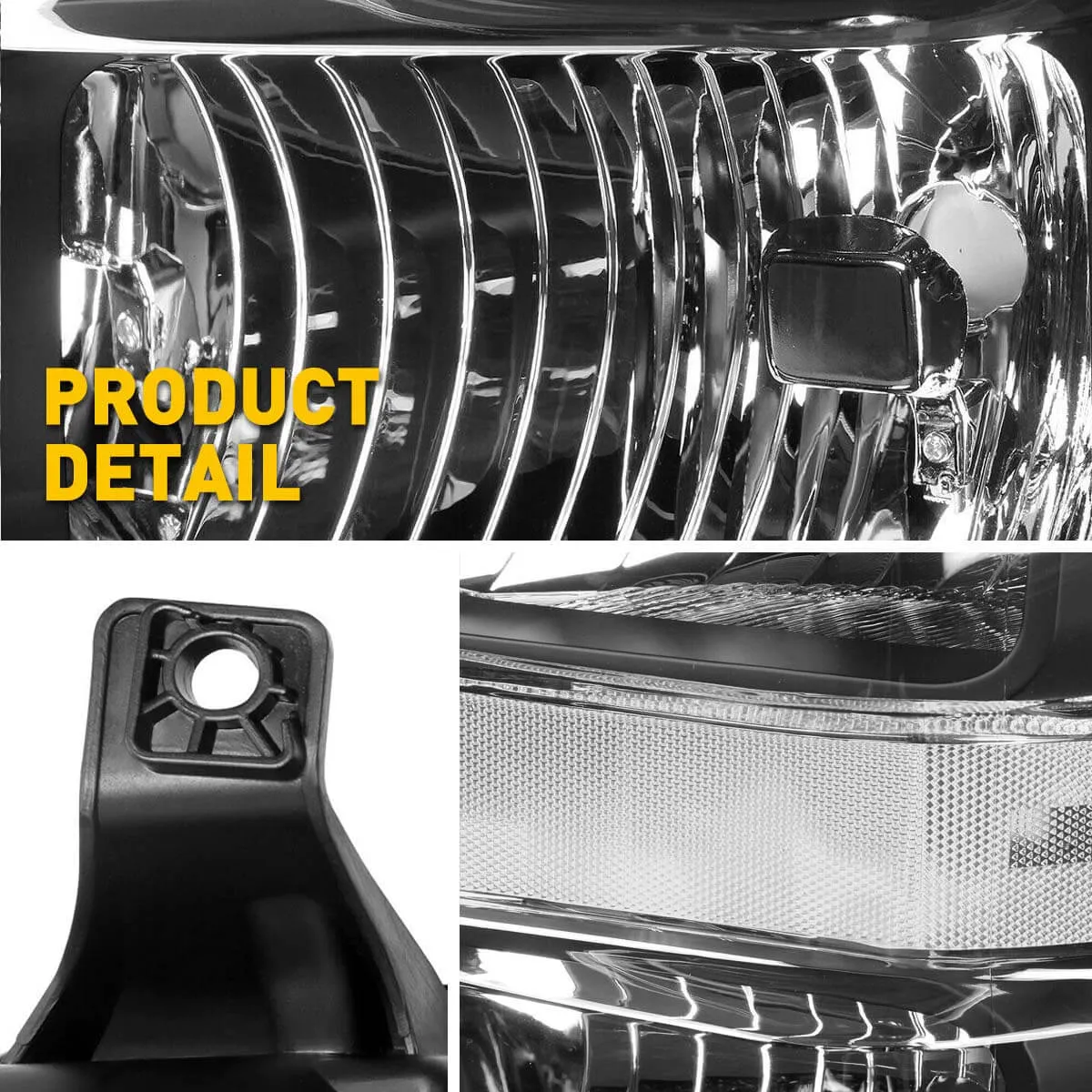 Headlight Assembly for 2008-2010 Ford F-250 F-350 F-450 F-550 Super Duty Models Chrome Housing with Amber Reflector