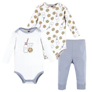 Hudson Baby Cotton Bodysuit and Pant Set, Blue Milk Cookies