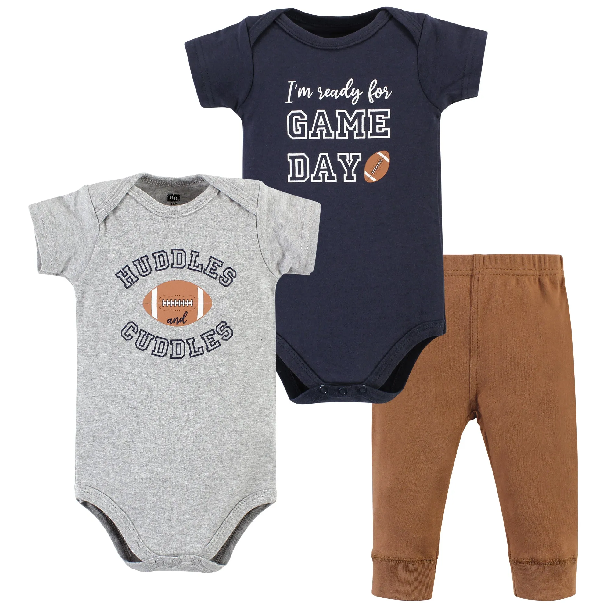 Hudson Baby Cotton Bodysuit and Pant Set, Football Huddles Short-Sleeve