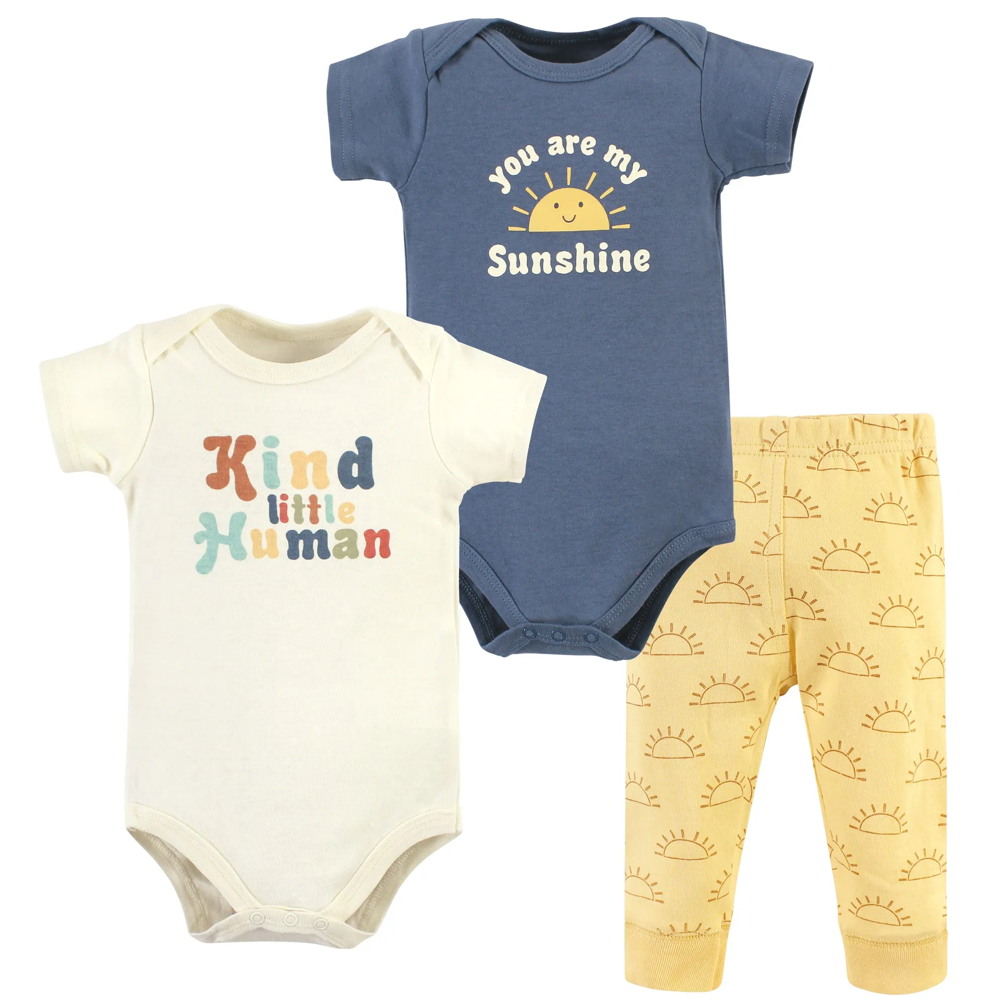 Hudson Baby Cotton Bodysuit and Pant Set, Kind Human Short Sleeve