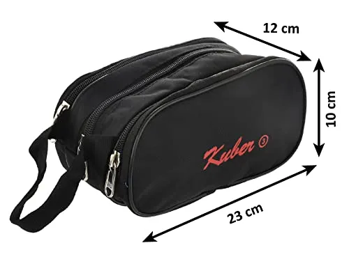 Kuber Industries Travel Toilerty bag|Shaving Kit For Men|Cosmetic Bag For Travel Accessories|3 Zipper Comparments & Carrying Strip|Pack of 1(Black)-HS43KUBMART26607