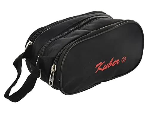 Kuber Industries Travel Toilerty bag|Shaving Kit For Men|Cosmetic Bag For Travel Accessories|3 Zipper Comparments & Carrying Strip|Pack of 1(Black)-HS43KUBMART26607