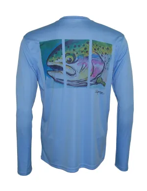 Men's Sun Protective Fishing Shirt Columbia Blue/Rainbow Trout