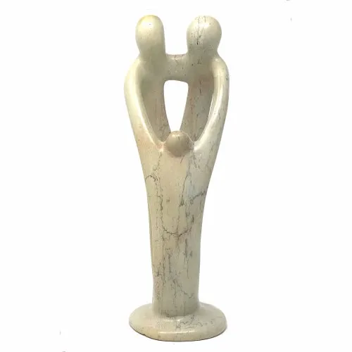 Natural 8-inch Tall Soapstone Family Sculpture - 2 Parents 1 Child - Smolart