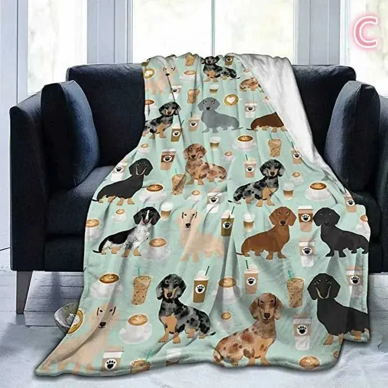 Puppy Dog Blanket Dachshund Dog Printed Blanket Fleece Blanket Flannel Sleep Comfort Super Soft Sofa Blanket