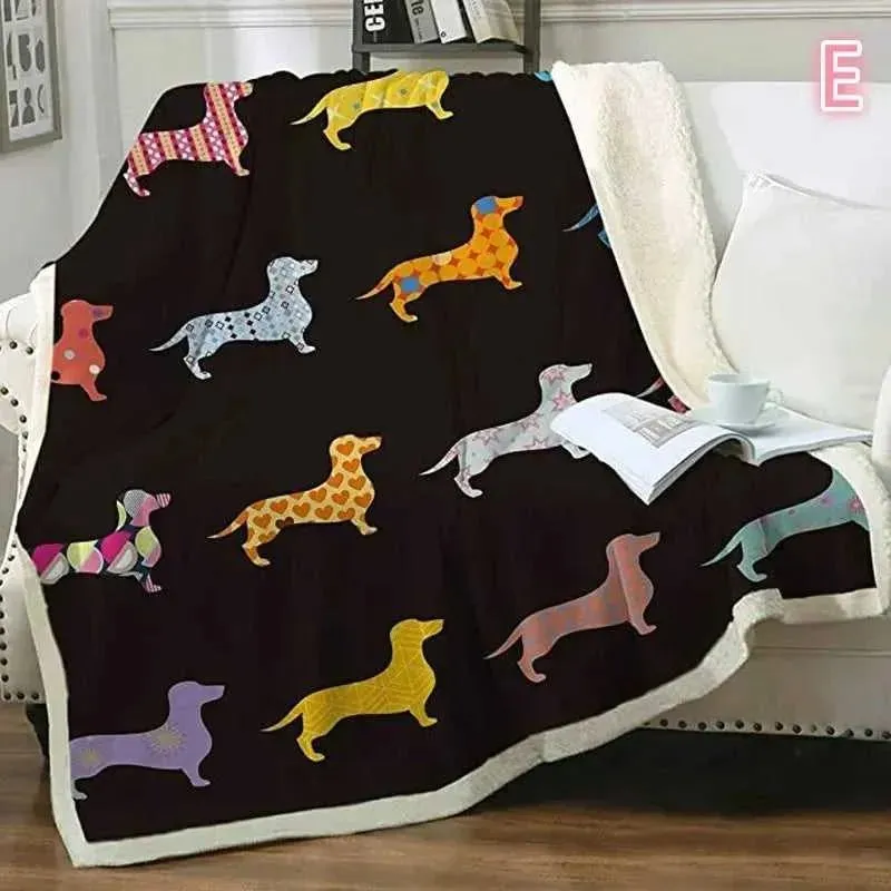 Puppy Dog Blanket Dachshund Dog Printed Blanket Fleece Blanket Flannel Sleep Comfort Super Soft Sofa Blanket