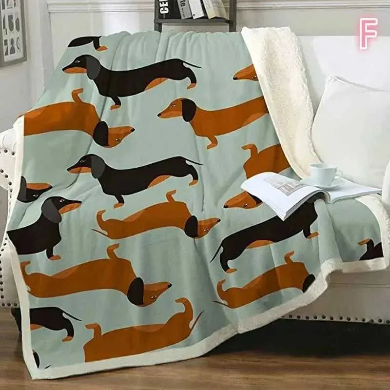 Puppy Dog Blanket Dachshund Dog Printed Blanket Fleece Blanket Flannel Sleep Comfort Super Soft Sofa Blanket