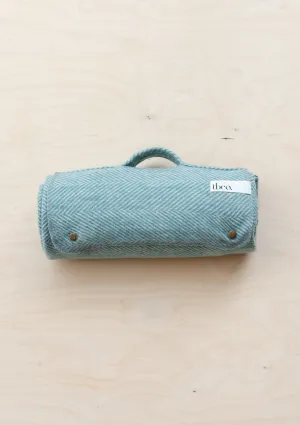 Recycled Wool Small Picnic Blanket in Sage Herringbone