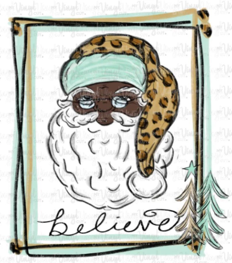 Sublimation Transfer African American Santa Mint Leopard