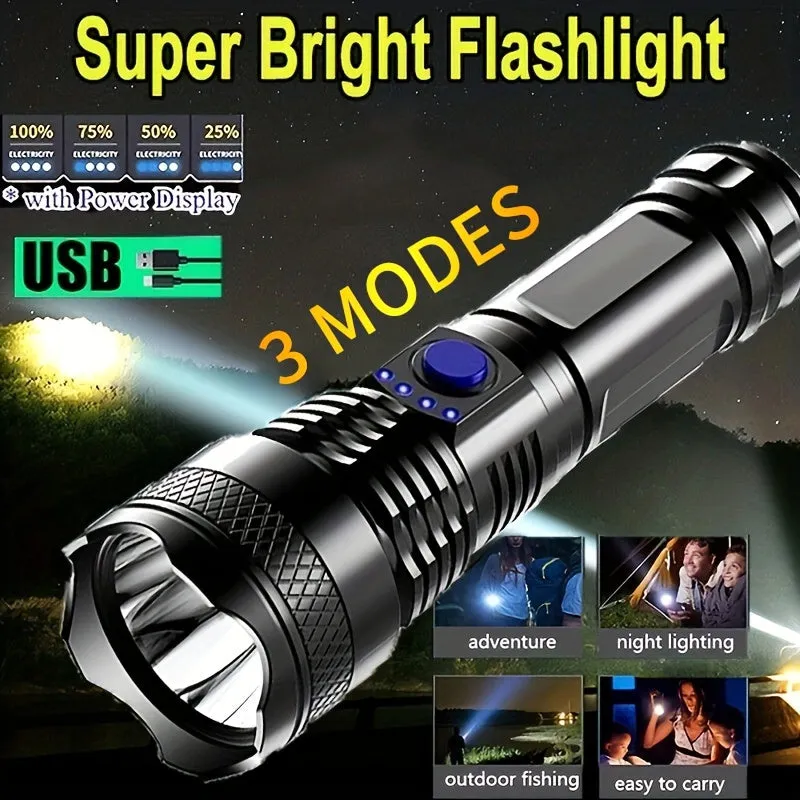 USB Rechargeable Outdoor LED Flashlight for Self Defense and Camping